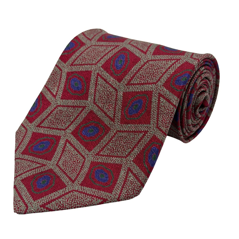 Giorgio Armani Cravatte Tie Mens Burgundy Geometric 100% Silk Italy 56.5"